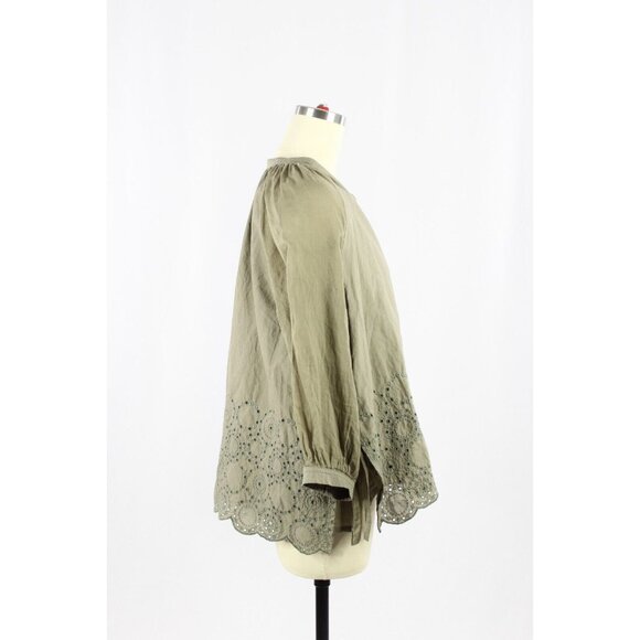 HANA SAN Ornella Olive Green Cotton Voile Eyelet Tunic Blouse, Size 38/S - Picture 2 of 16